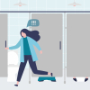 woman running to the toilet urgently