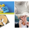 A collage of 4 pictures. 1 is a yellow alarm clock with a 'Quit smoking' sticker on. 1 is a blister packet of white tablets. 1 is 3 nicotine replacement gum, and the final one is a woman talking on the phone.