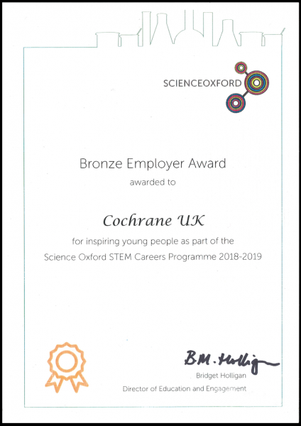 Bronze employer award certificate
